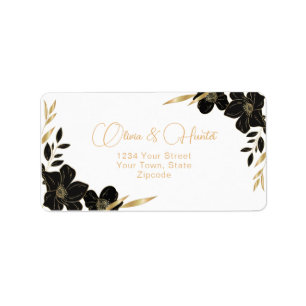 Black and White, Black Floral wedding address Label