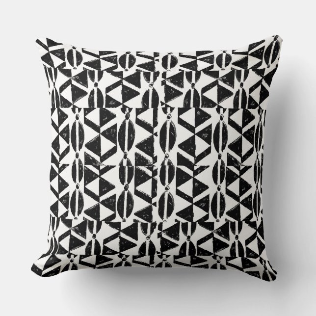 Black and White Block Print Throw Pillow (Front)