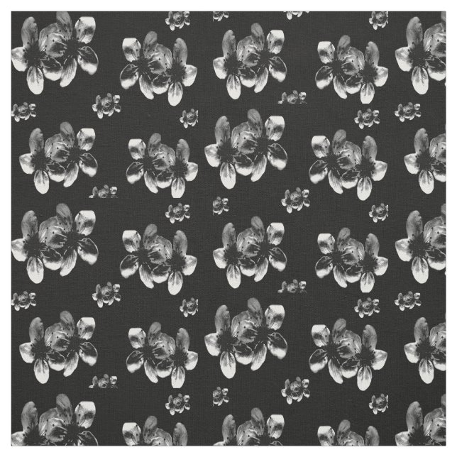 Black And White Blossom Pattern, Fabric (Swatch)