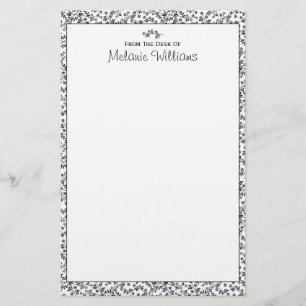 Black and White Blossoms Personalized Stationery