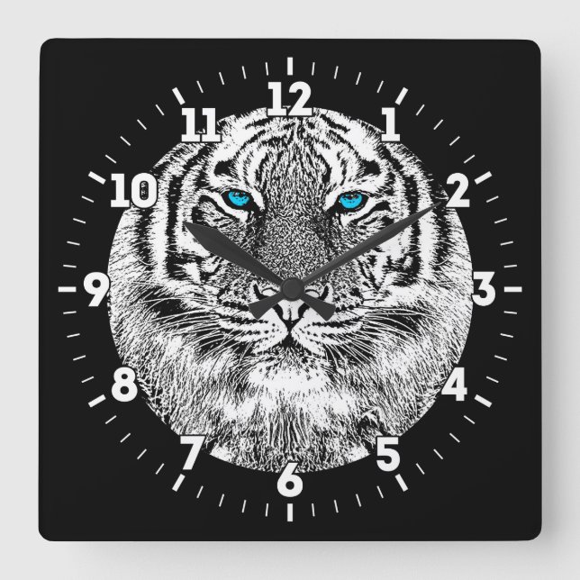 Black And White Blue Eyes Tiger design on a Square Wall Clock (Front)