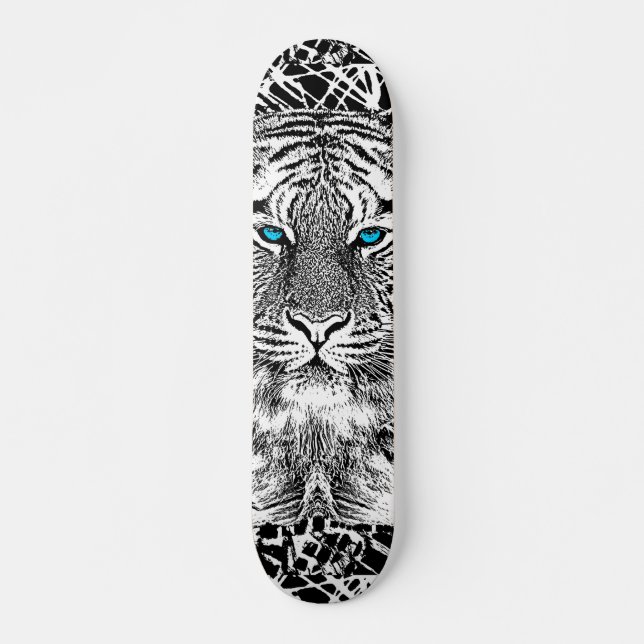 Black And White Blue Eyes Tiger design Skateboard (Front)