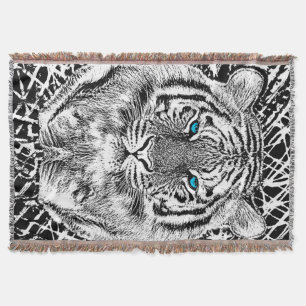 Black And White Blue Eyes Tiger design Throw Blanket