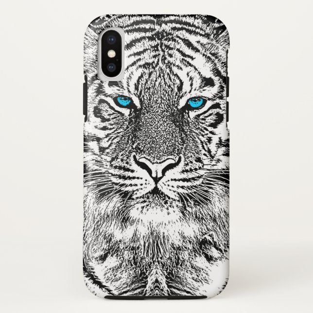 Black And White Blue Eyes Tiger Graphic Case-Mate iPhone Case (Back)