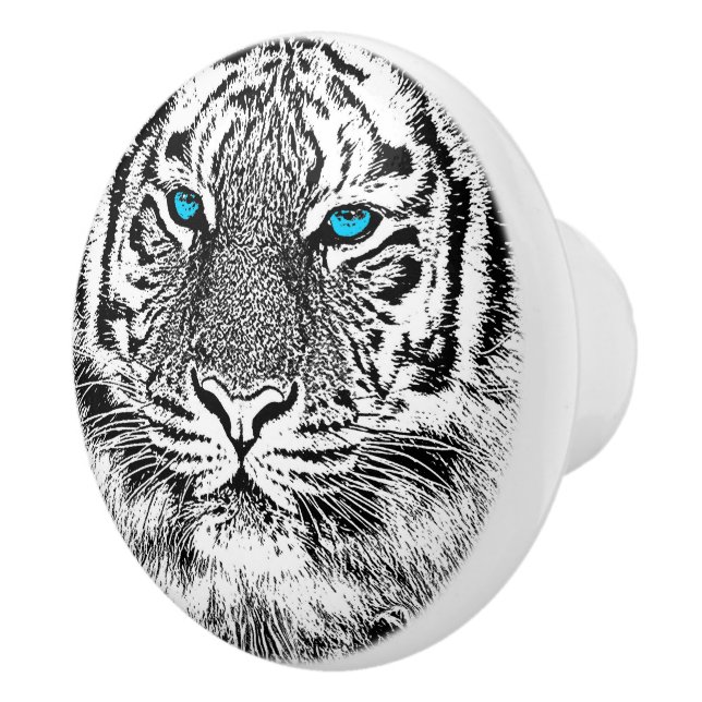 Black And White Blue Eyes Tiger Graphic Ceramic Knob (Right)