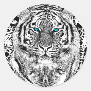 Black And White Blue Eyes Tiger Graphic Classic Round Sticker