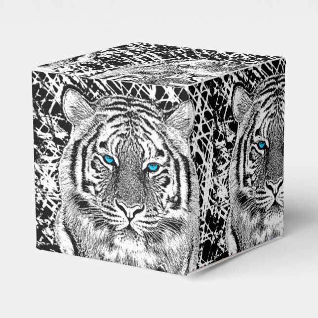 Black And White Blue Eyes Tiger Graphic Favor Box (Front Side)