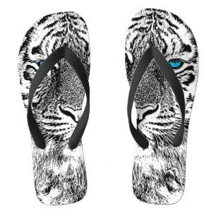 Black And White Blue Eyes Tiger Graphic Flip Flops