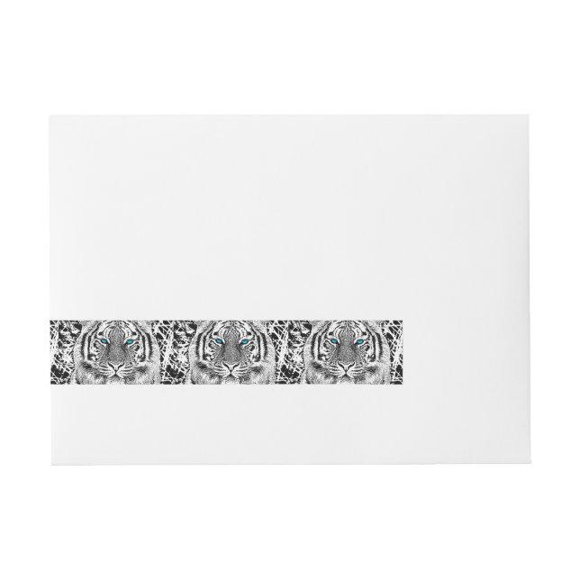 Black And White Blue Eyes Tiger Graphic Wraparound Address Label (Front)