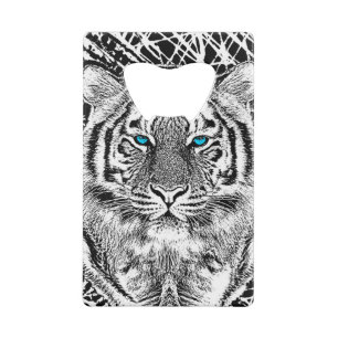 Black And White Blue Eyes Tiger stripes Credit Card Bottle Opener