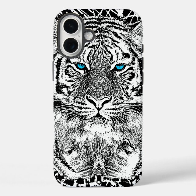 Black And White Blue Eyes wild Tiger face Case-Mate iPhone Case (Back)