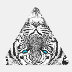 Black And White Blue Eyes wild Tiger face Triangle Sticker