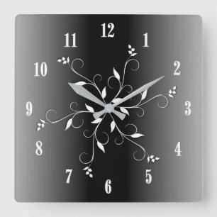 Black and White Blue White Numbers Accent Square Wall Clock