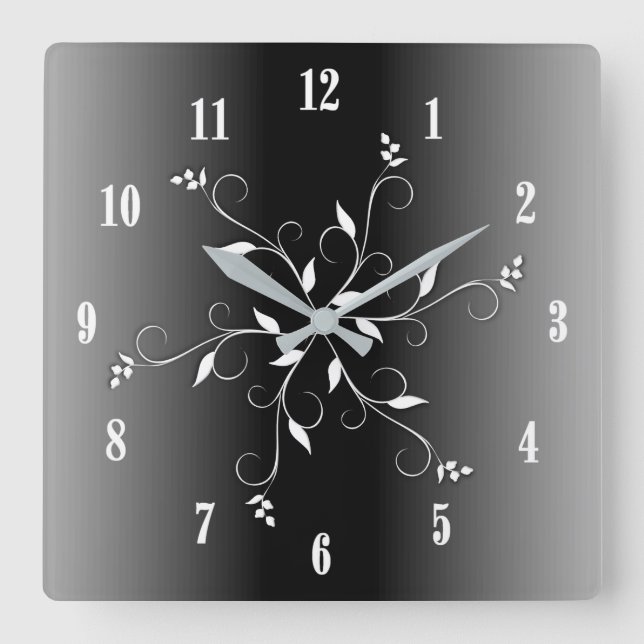 Black and White  Blue White Numbers Accent Square Wall Clock (Front)