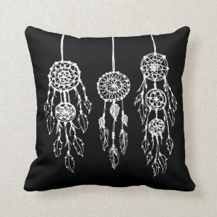 Black and White Bohemian Dreamcatchers Throw Pillow