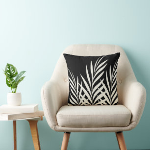 Black And White Boho Chic Palm Leaves Throw Pillow