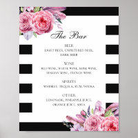 Black and white boho flower & feathers wedding bar