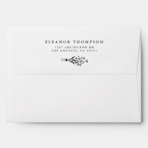 Black and White Boho Minimalist Botanicals Wedding Envelope
