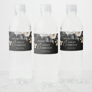 Black and white boho wedding personalized  water bottle label