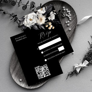 Black and white boho wedding rsvp card