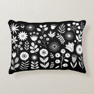 Black and White Boho Wildflower Accent Pillow