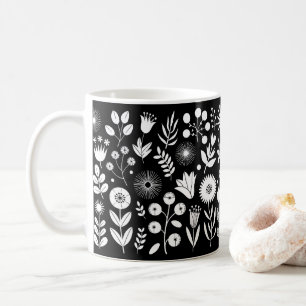 Black and White Boho Wildflower  Coffee Mug