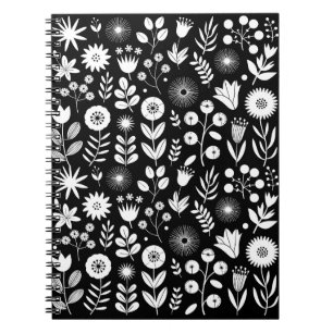 Black and White Boho Wildflower Notebook