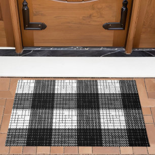 Black and White Bold Checkered Plaid Design Doormat