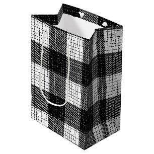 Black and White Bold Checkered Plaid Design  Medium Gift Bag