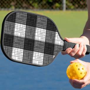 Black and White Bold Checkered Plaid Design Pickleball Paddle