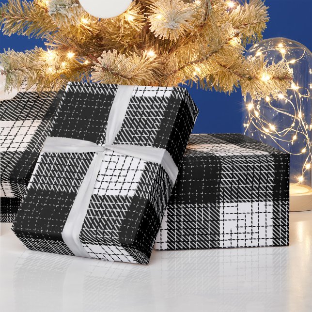 Black and White Bold Checkered Plaid Design  Wrapping Paper (Creator Uploaded)