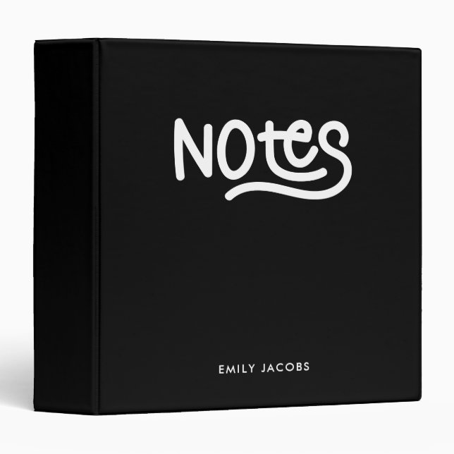 Black and White Bold Handwriting Notes Typography Binder (Front/Spine)