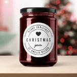 Black and White Bold Heart Merry Christmas Jam  Classic Round Sticker<br><div class="desc">Black and White Round Modern Bold "Merry Christmas Jam " sticker featuring a heart and double borders, it's perfect for labelling what you've made. Personalize it by replacing the placeholder text. For more options such as to change the font, it's size, spacing between letters and to expand or contract curved...</div>