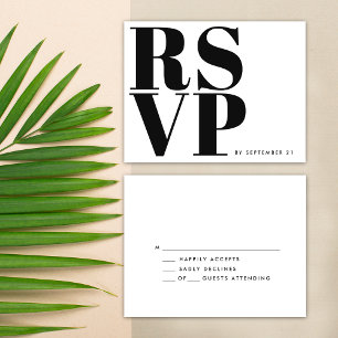 Black and White Bold Minimalist Simple Wedding RSVP Card