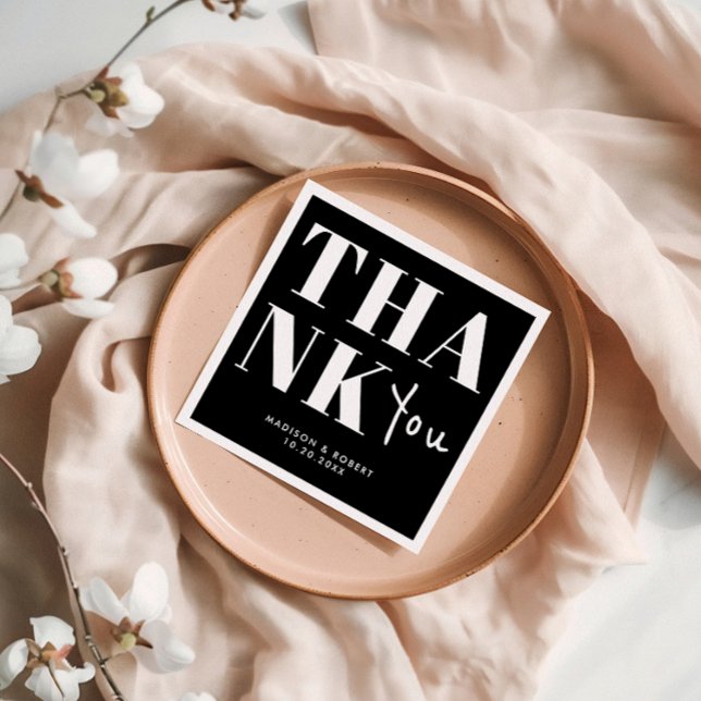 Black and White Bold Minimalist Thank You Wedding Napkin (Creator Uploaded)