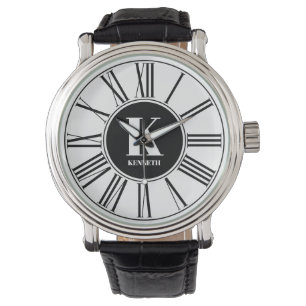 Black and White Bold Monogram Roman Numerals  Watch