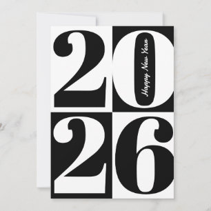 Black and White Bold Year Blocks Happy New Year Holiday Card