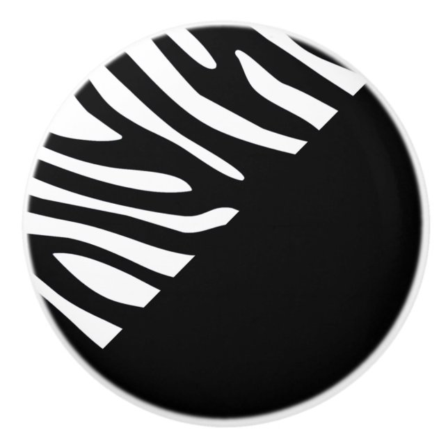 Black and White Bold Zebra Stripe Asymmetrical Ceramic Knob (Front)