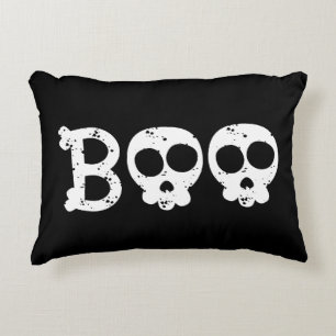 Black and White Bony Skull Boo Accent Pillow