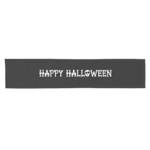 Black and White Bony Skull Happy Halloween Short Table Runner