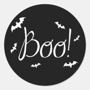 Black and White Boo! Halloween Classic Round Sticker
