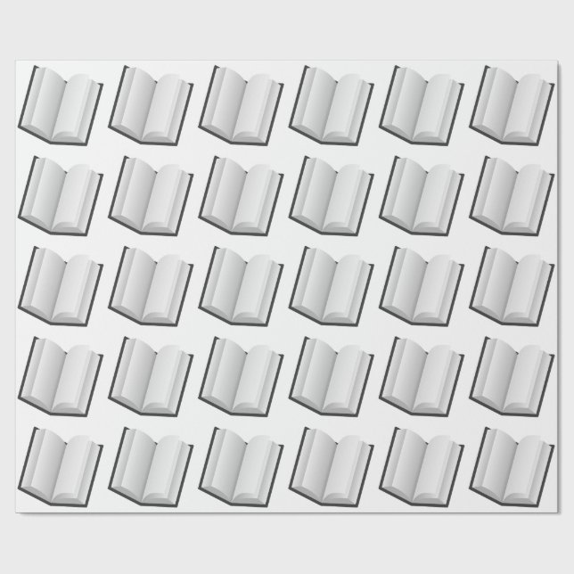 BLACK AND WHITE BOOK MOTIF ILLUSTRATION WRAPPING PAPER (Flat)