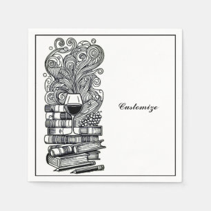 Black And White Books And Wine 2   Napkin