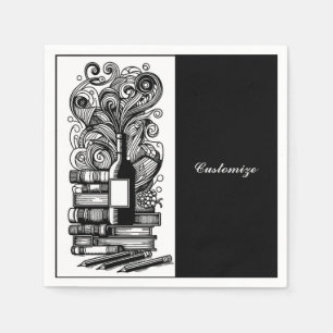 Black And White Books And Wine 3   Napkin