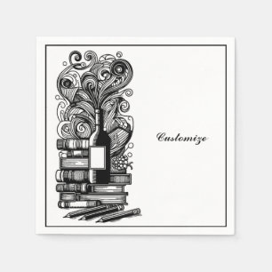 Black And White Books And Wine   Napkin