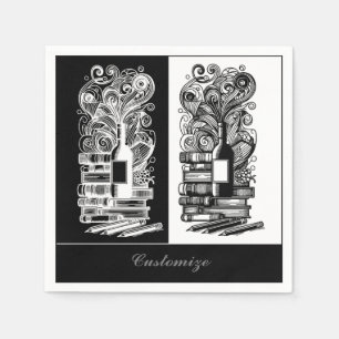 Black And White Books And Wine Napkin
