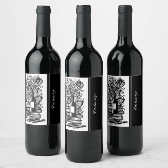 Black And White Books And Wine   Wine Label (Bottles)