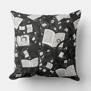 Black And White Books Background Throw Pillow