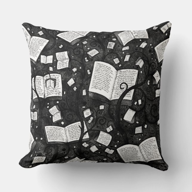 Black And White Books Background Throw Pillow (Front)