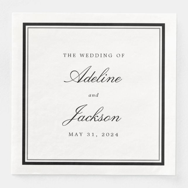 Black and White Border Classic Traditional Wedding Napkin (Front)